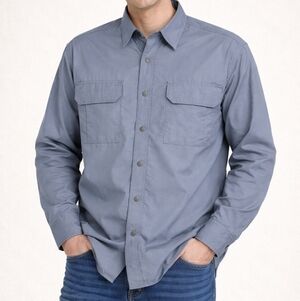 Duluth Trading Fishing Shirt Blue Vented Long Sleeve L/Tall Activewear Outdoor